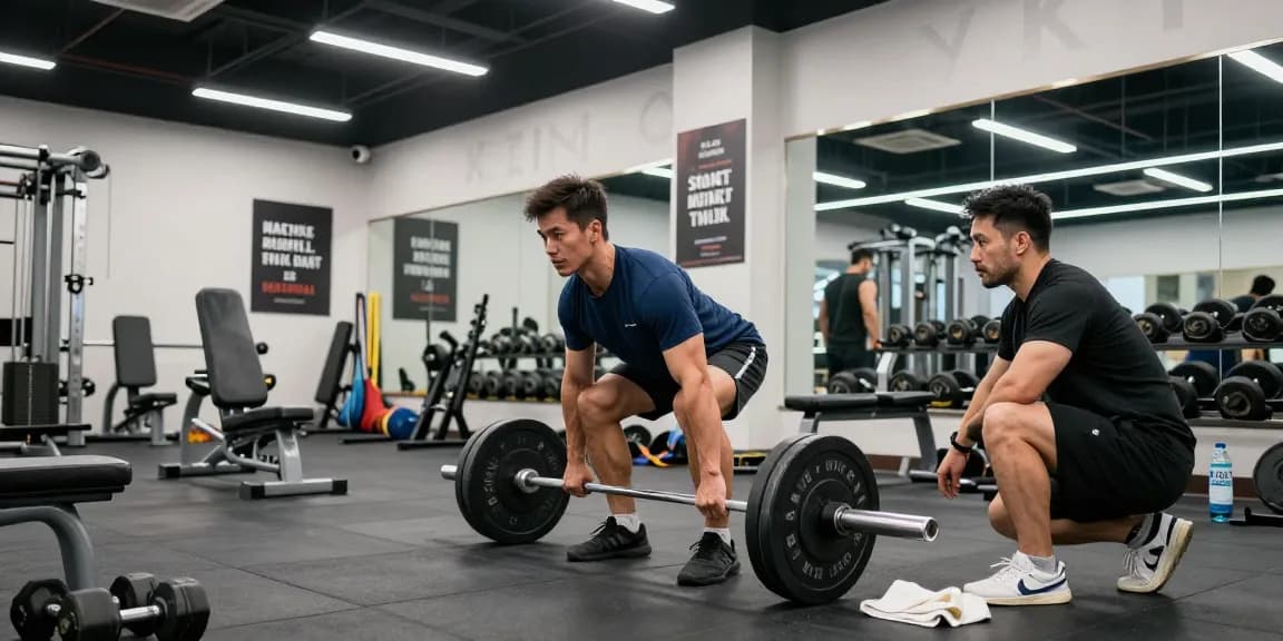 Entrenamiento en Esteroidesshop de un culturista en el gimnasio, mostrando concentración y equipo de fitness.