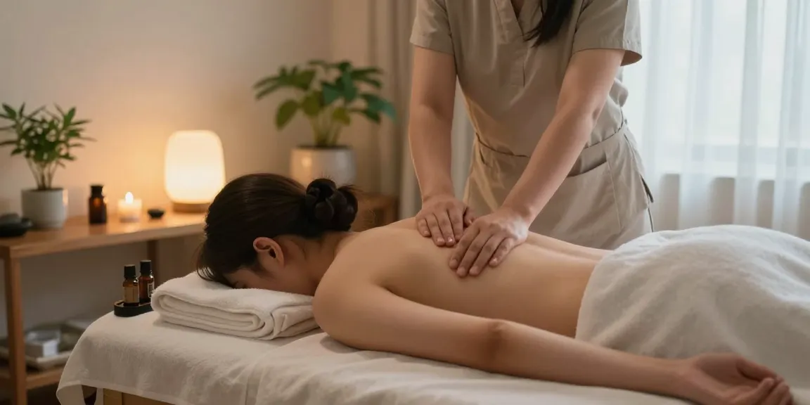 Enjoying 안양출장안마 at a peaceful wellness center, highlighting comfort and tranquility during a massage.