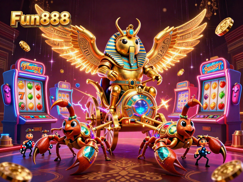 Experience exhilarating gaming excitement with Fun888, featuring a dynamic 3D casino scene.