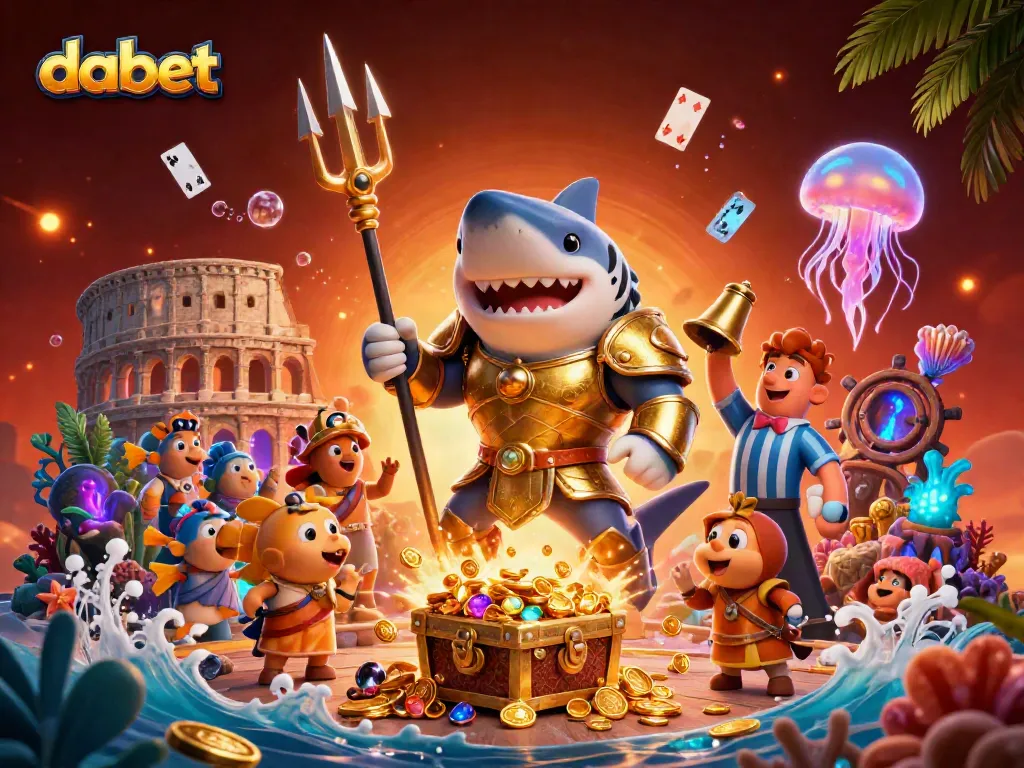 Dabet showcases a thrilling underwater casino battle featuring a tiger shark in armor.