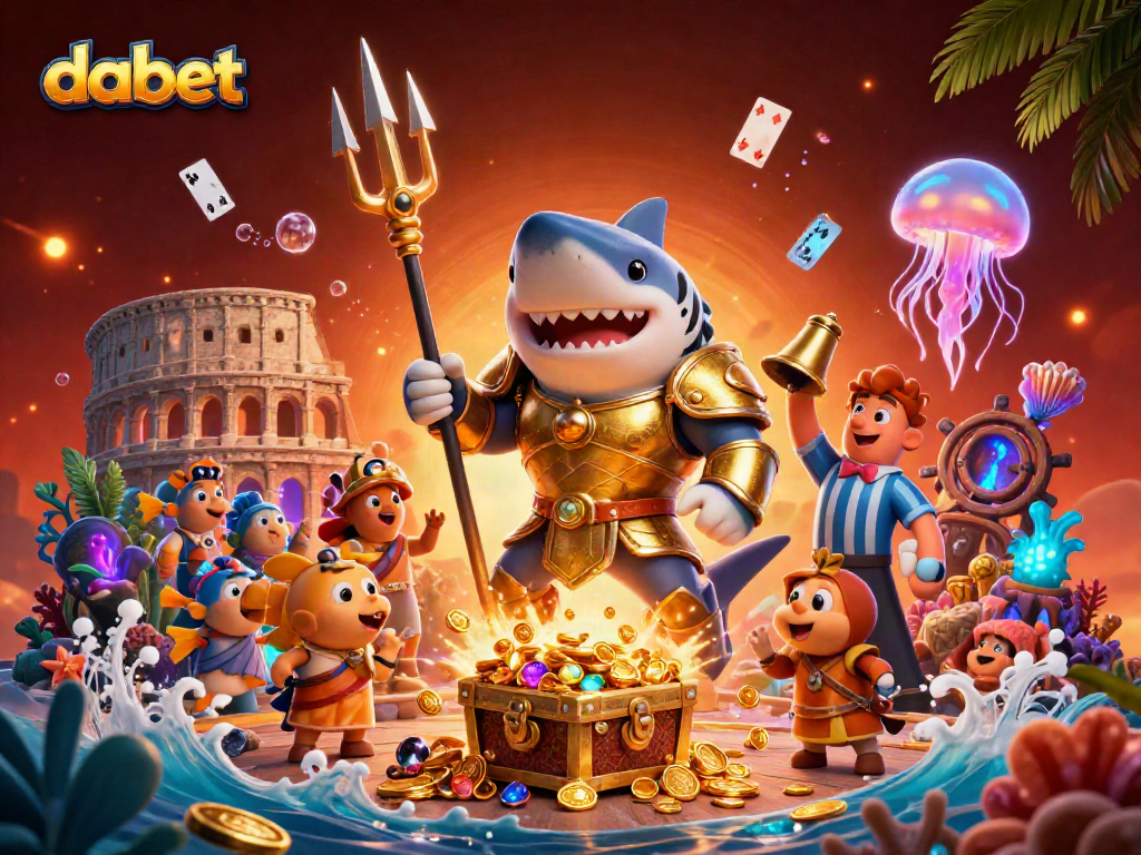 Dabet showcases a thrilling underwater casino battle featuring a tiger shark in armor.