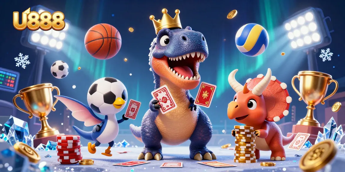 U888 combines fun and excitement with a T-Rex and friends in an engaging casino scene.