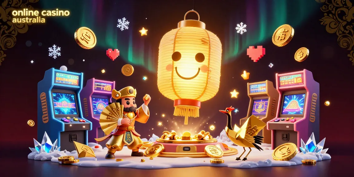 Experience the thrill of online casino Australia with our vibrant 3D illustration of gaming excitement and lucky symbols.