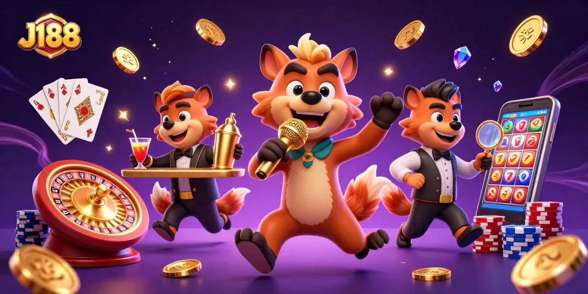 Experience the excitement of J188 casino with vibrant hyenas, spinning roulette, and sparkling treasures!