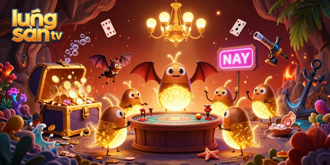 Experience the thrills of lương sơn tv with a vibrant casino scene featuring glowing glowworms and a bat dealer.