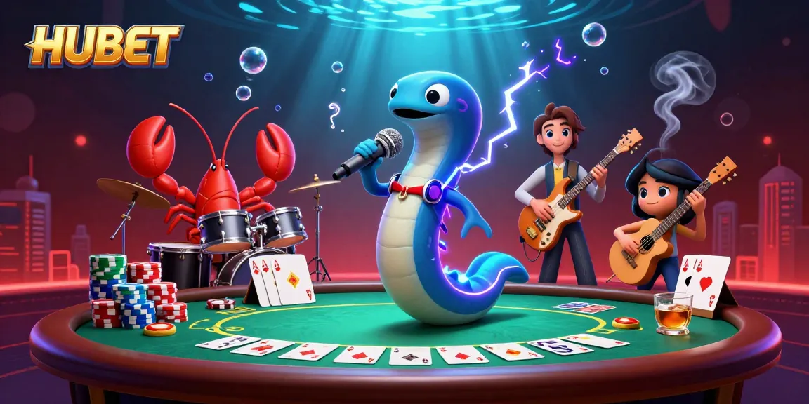 Engage with HUBET's thrilling underwater casino experience featuring a DJ eel and vibrant gaming elements.