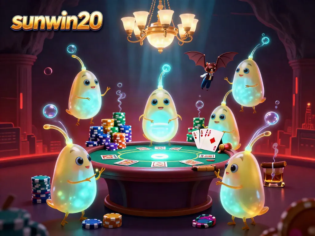 Experience the excitement of sunwin20 with vibrant gambling elements in a 3D casino scene.