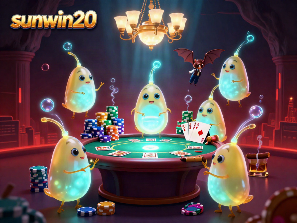 Experience the excitement of sunwin20 with vibrant gambling elements in a 3D casino scene.