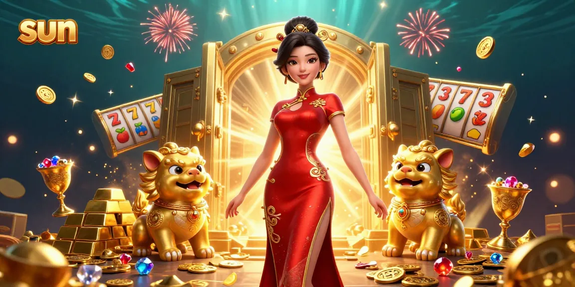 Engage in thrilling slots with the sun-themed glamorous casino scene, showcasing vibrant game elements.