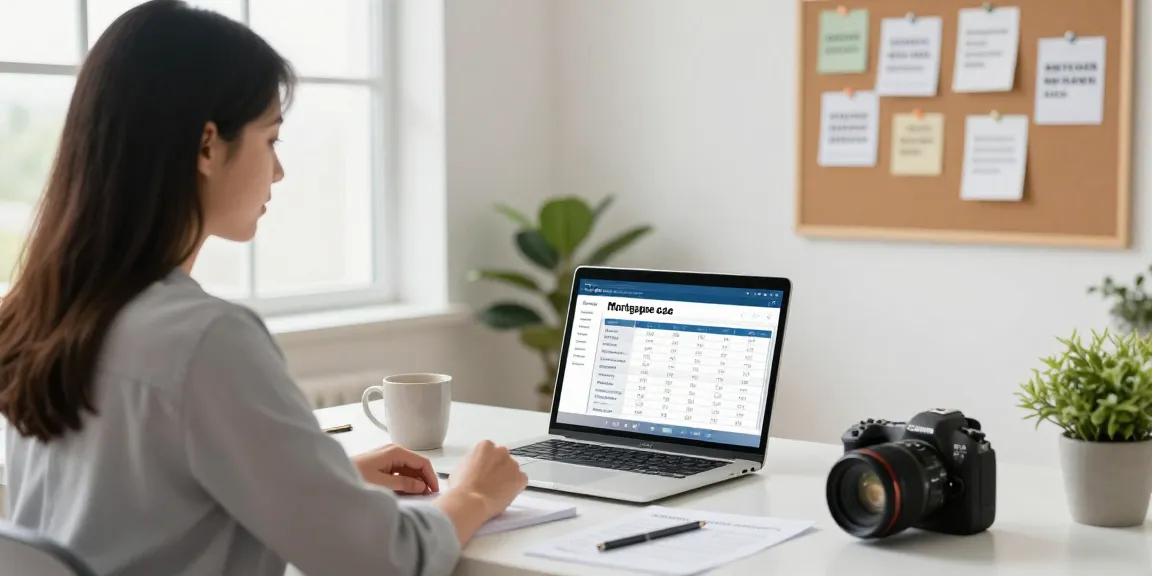 Calculate mortgage with a young professional at a bright home office.