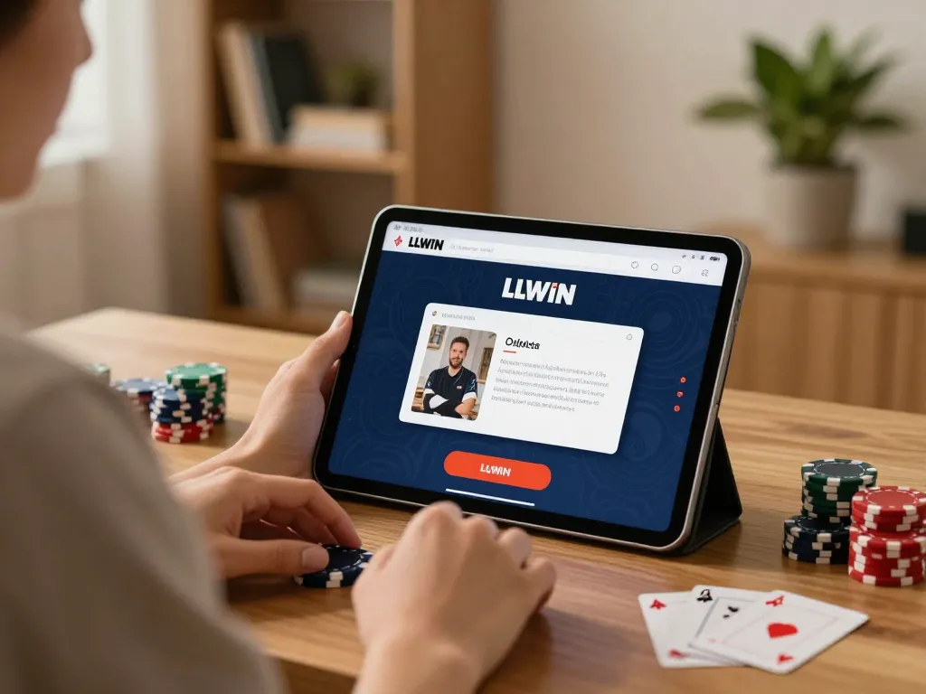 Player engaging with LLWIN app, focusing on strategic online gaming in a cozy setting.