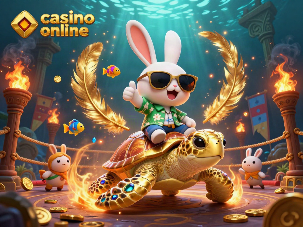 Juega en casino online y gana con el conejo afortunado en un fondo vibrante.