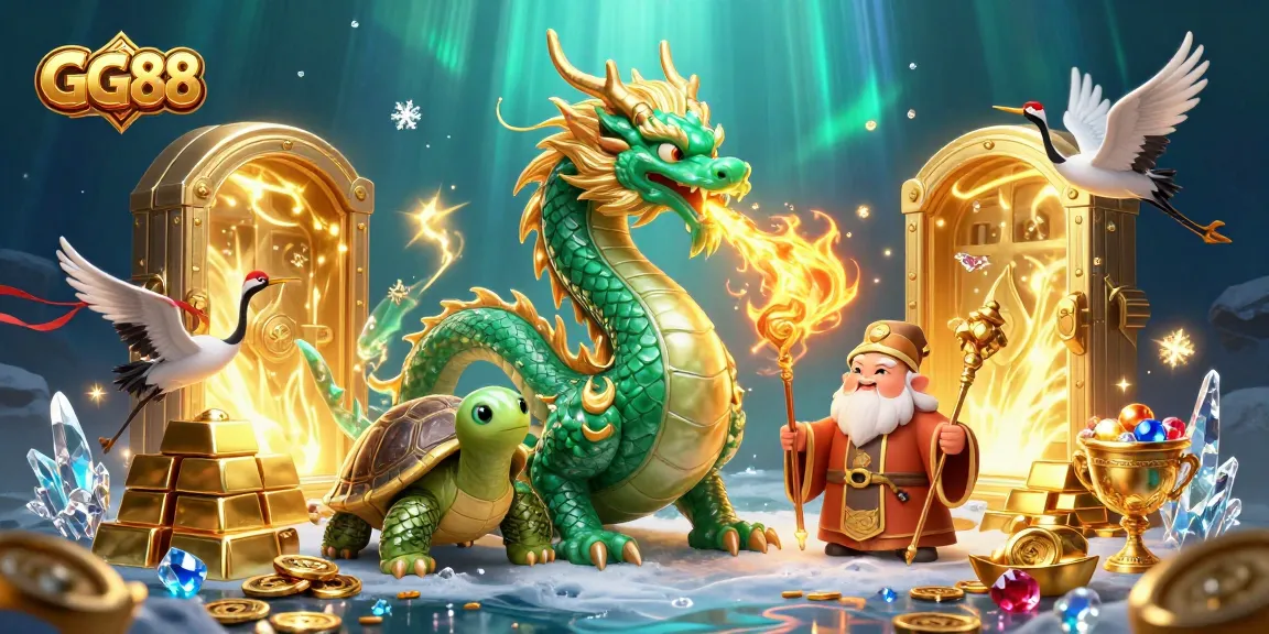 Experience the thrilling energy of GG88's golden treasure and mythical characters in a vibrant casino scene.