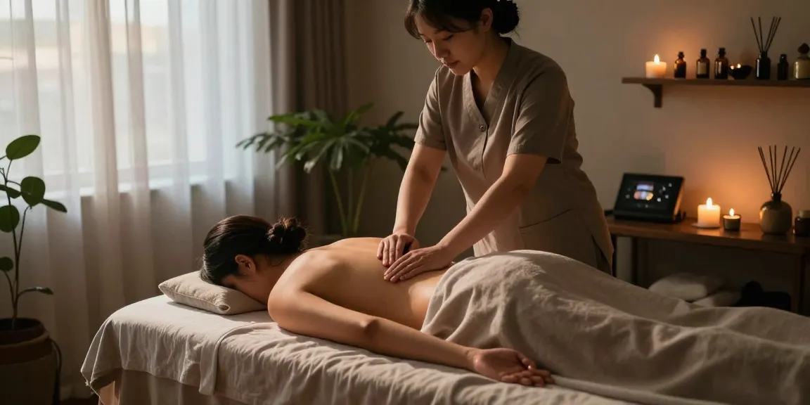 안양출장안마 session in a serene spa environment with soothing elements, creating relaxation and rejuvenation.