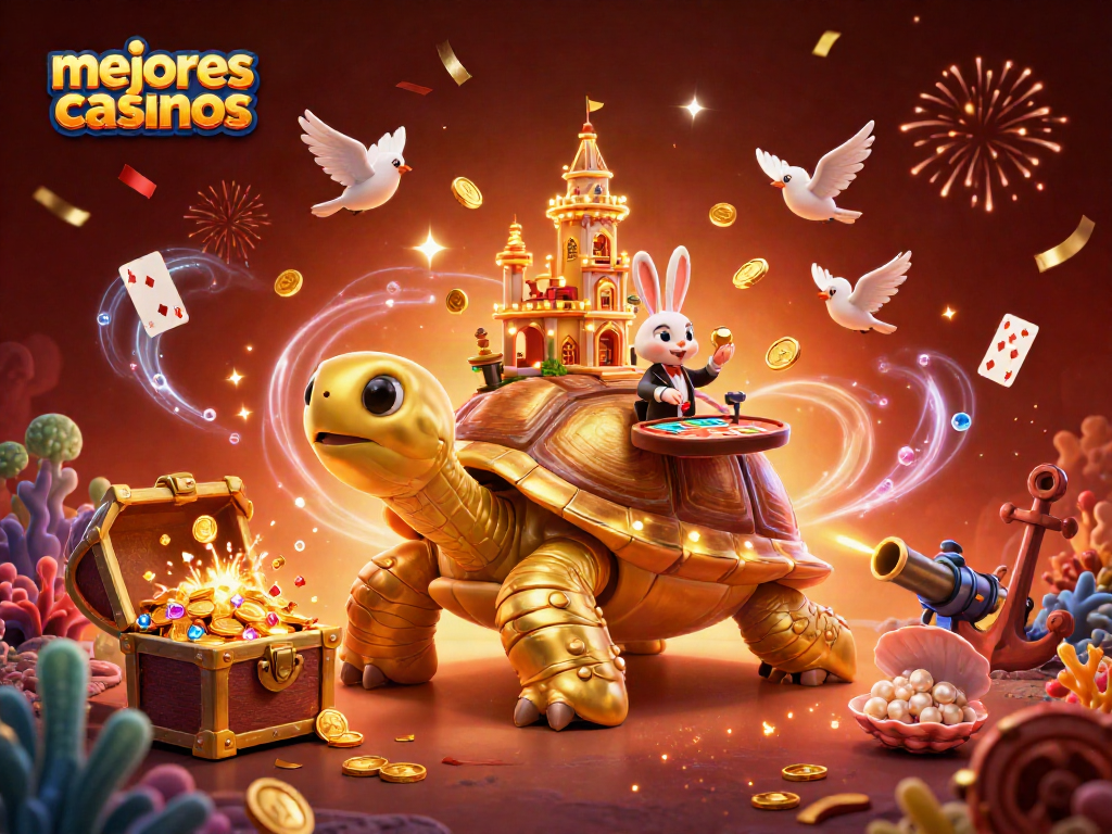 Disfruta de los mejores casinos online con tragamonedas iluminadas y un crupier feliz en un ambiente vibrante.