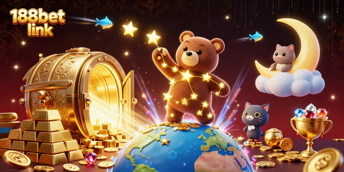 Experience 188bet link with vibrant casino-themed 3D illustration capturing excitement and fortune.