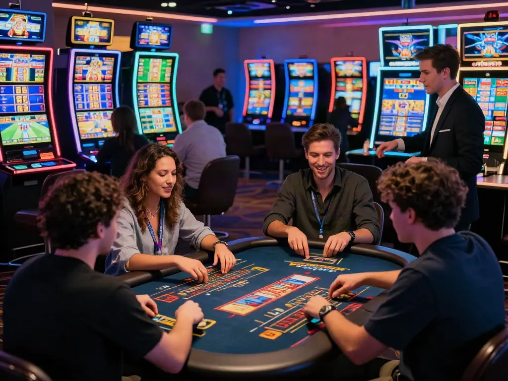Engaged players enjoying ku88's vibrant online casino games in a lively gaming environment.