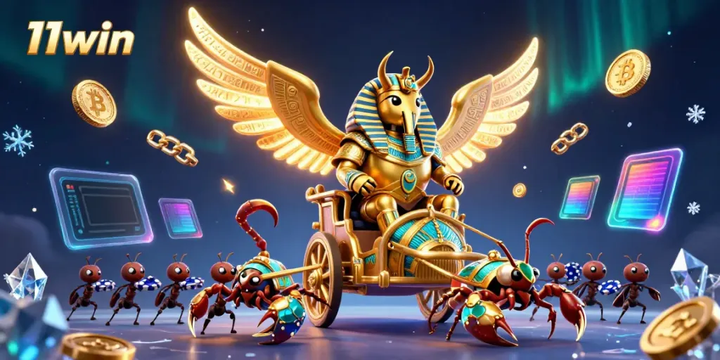 Experience thrilling gameplay at 11win with vibrant characters and cryptocurrency elements.