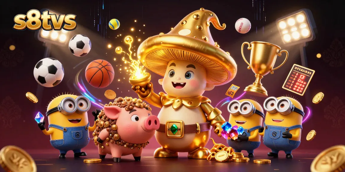 S8TV invites you to join the thrill of sports betting with a magical 3D illustration showcasing dynamic sports elements.