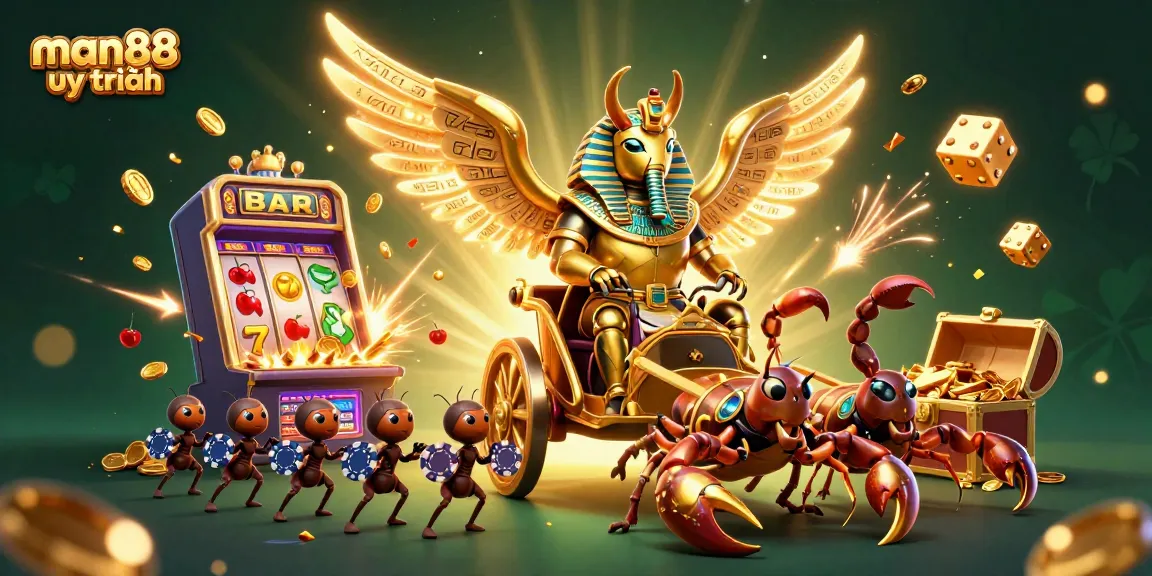 Experience exciting adventures and winnings with man88 uy tín in this dynamic casino illustration.