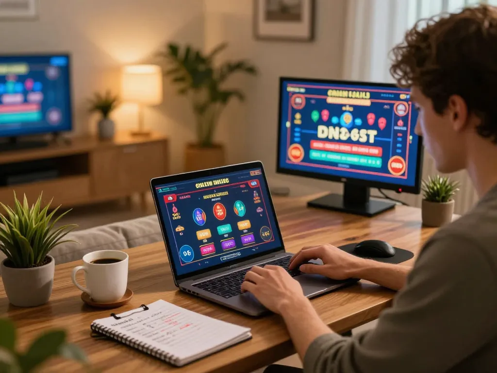 Player engaging with xoso66com online gaming interface at home, showcasing strategic betting.