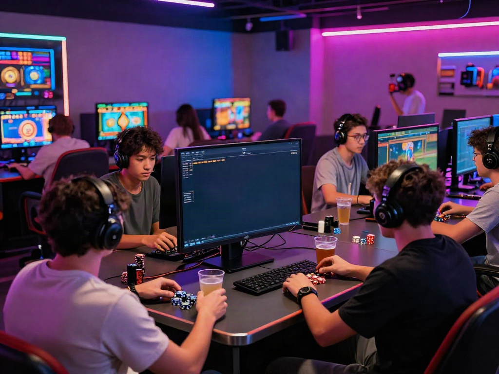 Nohuwin online gaming scene with players enjoying interactive slot games in a vibrant lounge.