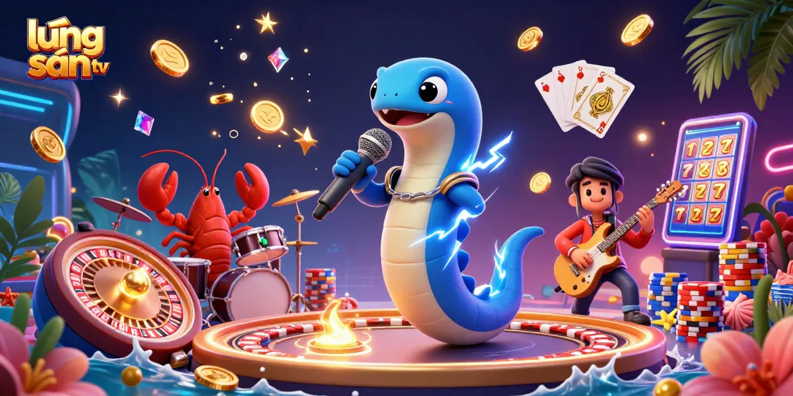 Experience lương sơn tv's thrilling underwater casino with 3D eel DJ and vibrant game elements.