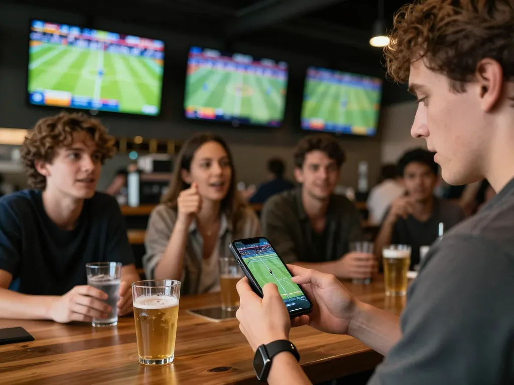 Engaging sports betting experience with alo8 app revealing live match odds in social setting