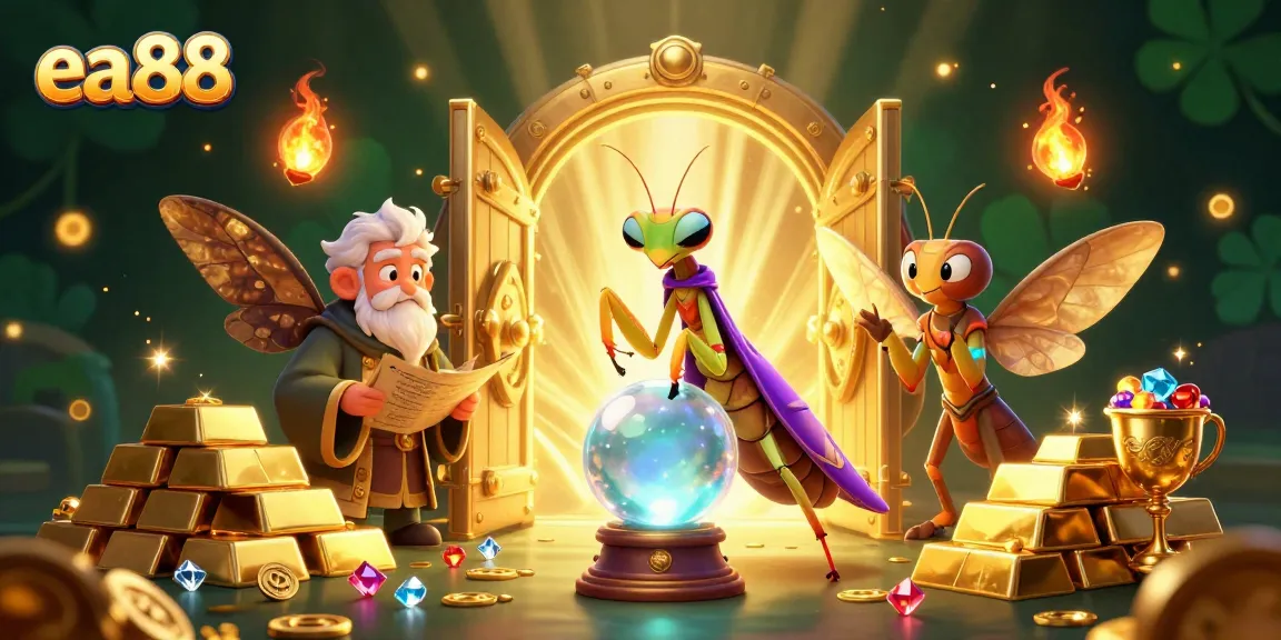 Engage with the mystical world of ea88 casino through a vibrant illustration featuring fortune teller elements.