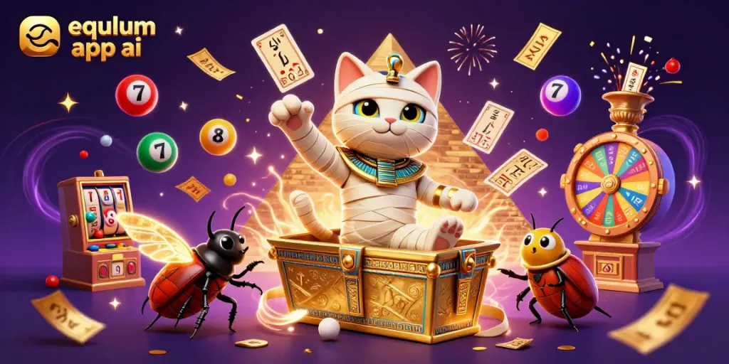 Experience fun with equlum app ai in a vibrant pyramid casino bursting with energy and gaming elements.