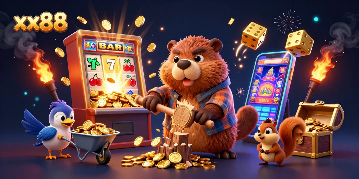 Engage in thrilling gameplay at xx88, where the beaver wins coins from a jackpot slot machine!