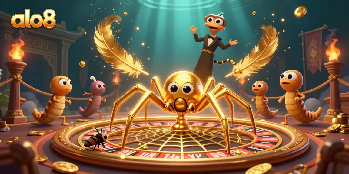 Experience the thrill of betting at alo8's lively casino, with roulette elements and animated characters.