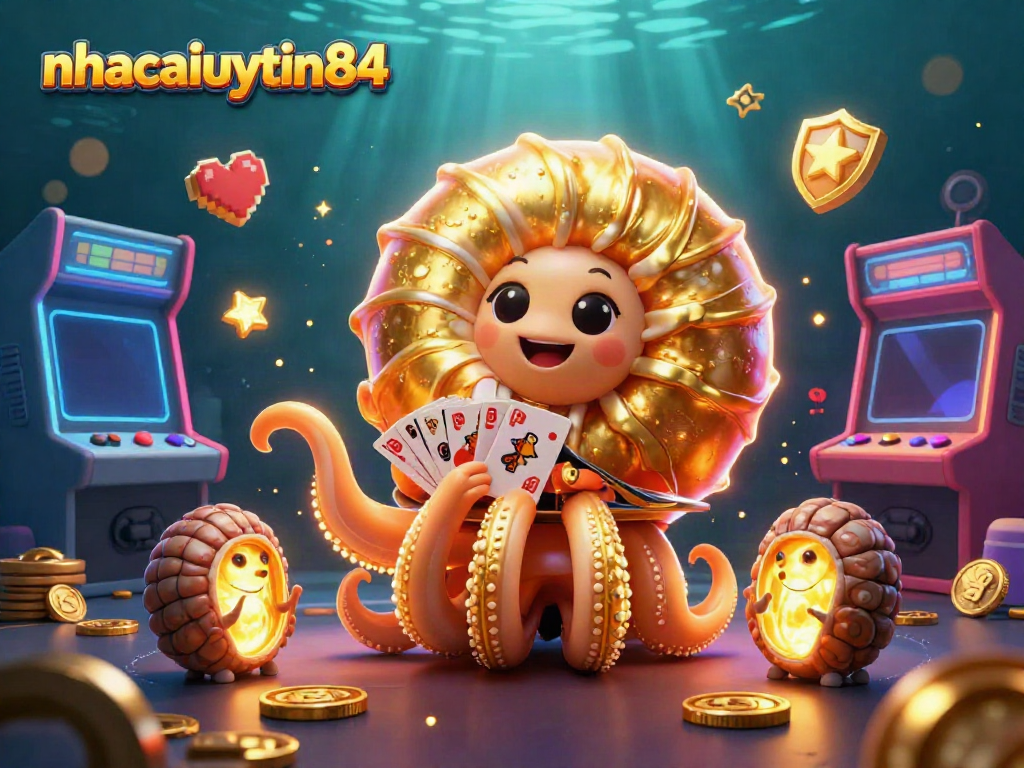 Experience thrilling gaming with nhacaiuytin84's vibrant 3D casino scene featuring a giant nautilus and glowing elements.