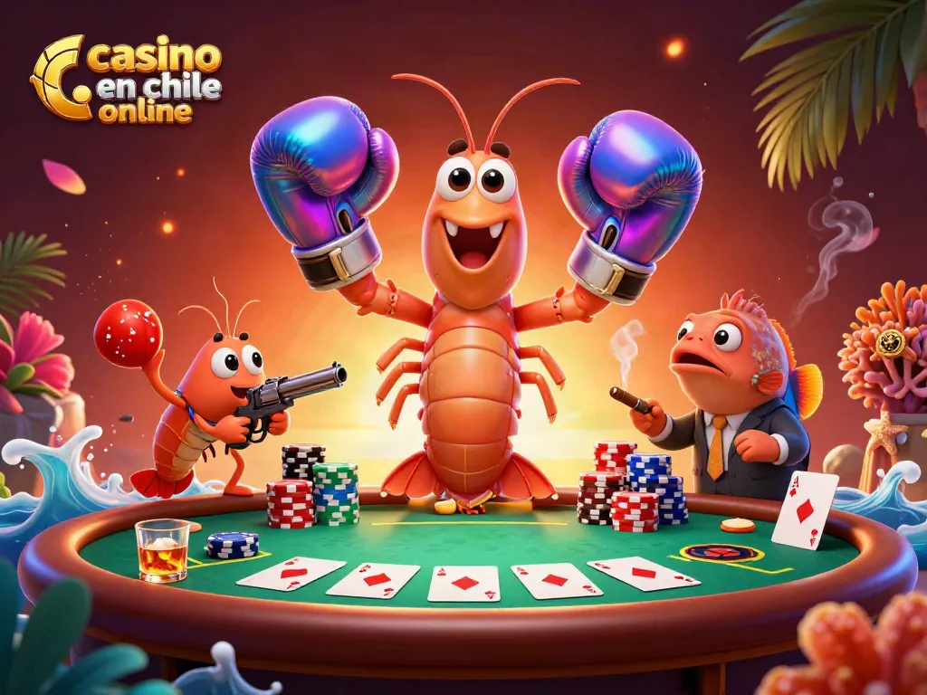Juego emocionante en un casino en Chile online con animados camarones y póker.