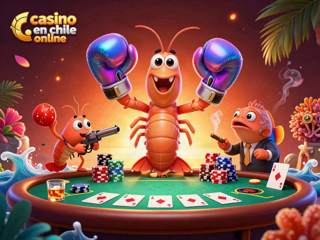 Juego emocionante en un casino en Chile online con animados camarones y póker.