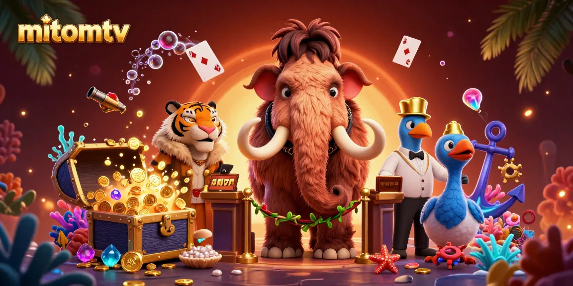 Win big with mitomtv as the vibrant casino scene unfolds featuring unique characters.