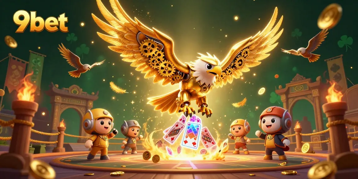 Join the excitement at 9bet with stellar holographic cards and dynamic casino elements in the illustration.