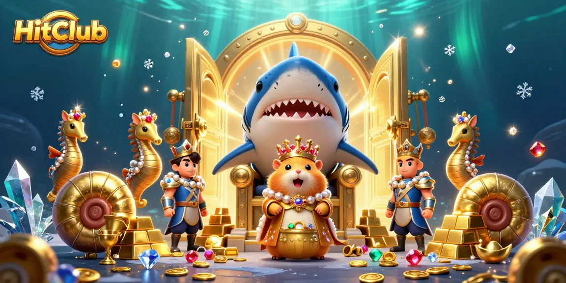 HitClub presents a vibrant underwater scene showcasing a golden hamster king and treasures of the casino world.