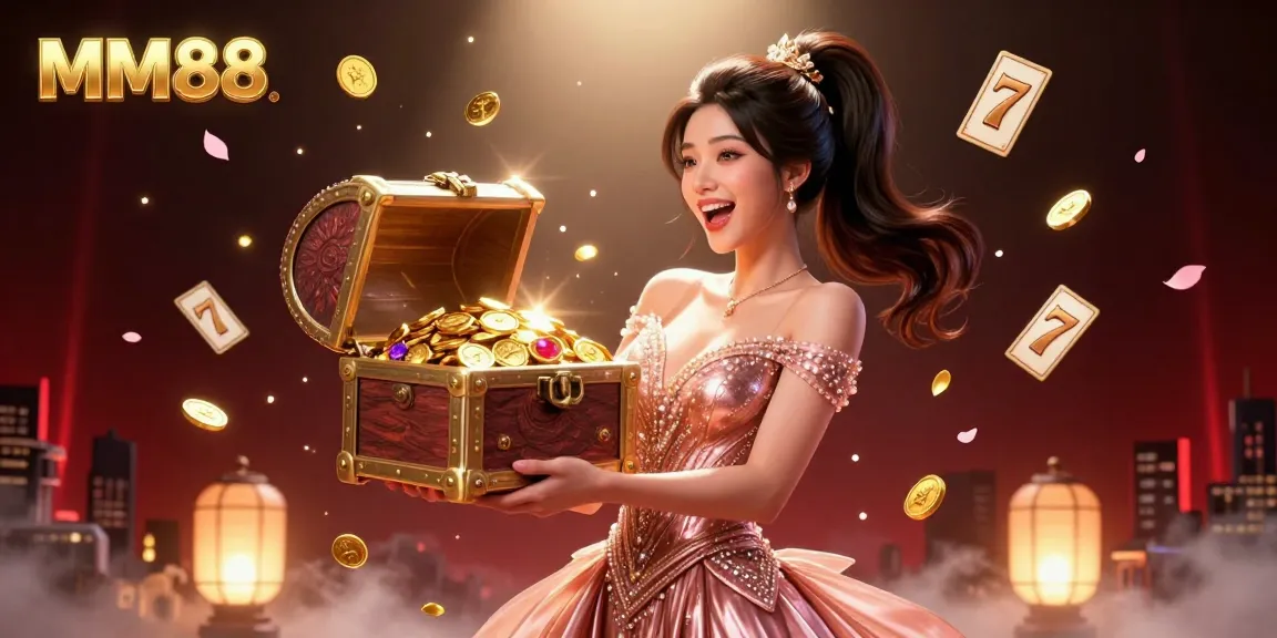 Experience excitement at MM88 with a stunning treasure chest overflowing with riches, symbolizing casino winnings.