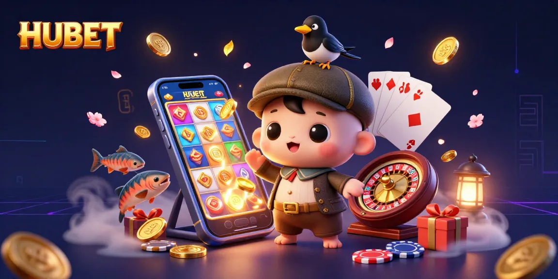 Experience HUBET with lively characters and vibrant casino game elements for an exciting atmosphere.