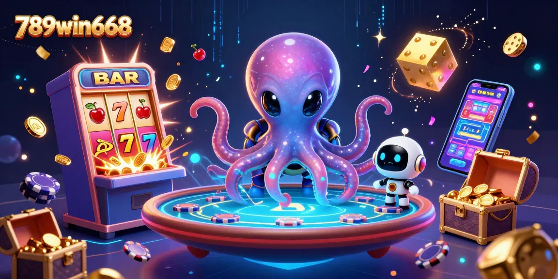 Experience thrilling moments at 789win668 with an alien octopus at a vibrant poker table!