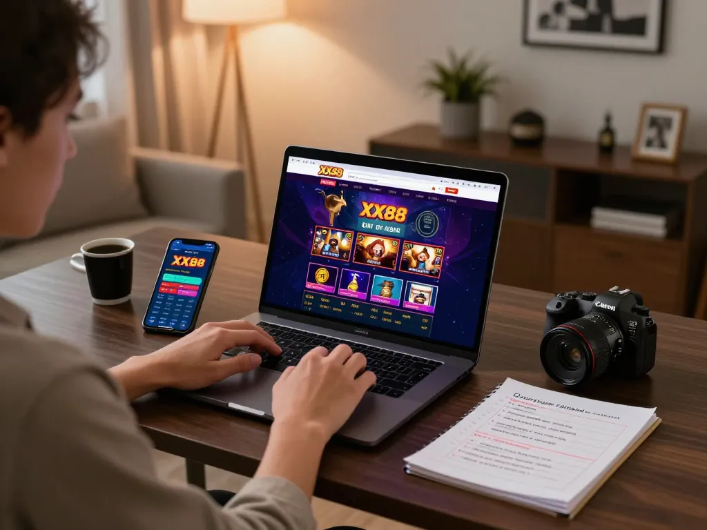 Player engaging with the XX88 online casino interface while managing betting strategies at home.