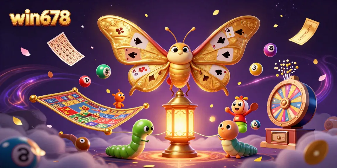 Engage with win678 as golden wings unfold, revealing casino excitement with glittering lottery elements.