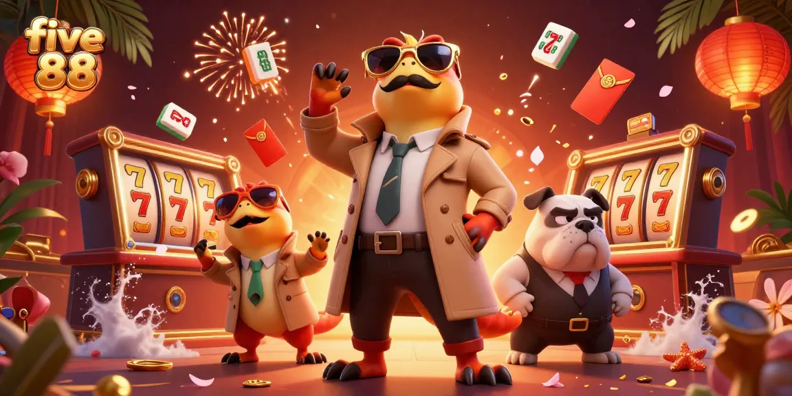 Three raptors disguised in a trench coat at five 88 casino, attempting entry with festive decor.