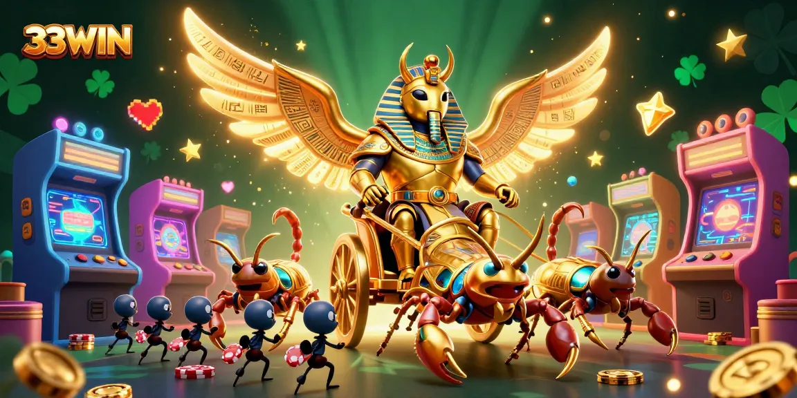 Experience the excitement of 33WIN with a vibrant 3D illustration featuring classic casino elements and thrilling gameplay.