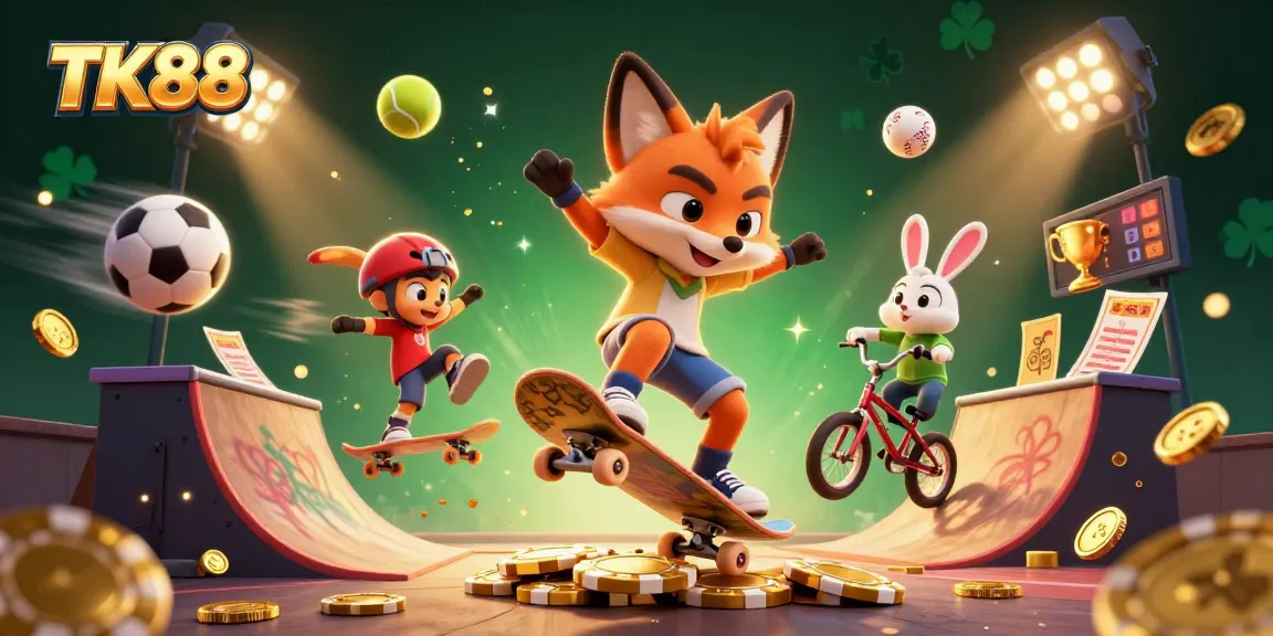 Experience thrilling gaming at TK88 with vibrant characters and dynamic casino elements.