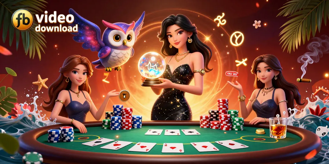 Engage in fb video download to capture moments with a stunning woman and mystical elements around a vibrant poker table.