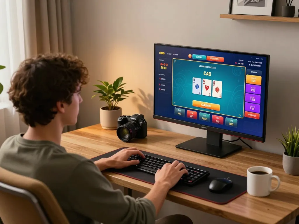 Zowin player engaging in live casino gaming on a sleek setup with vibrant visuals.